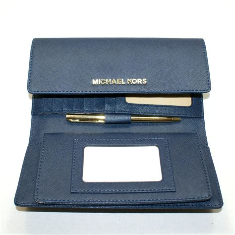 michael kors womens wallet blue leather|Michael Kors checkbook wallet black.